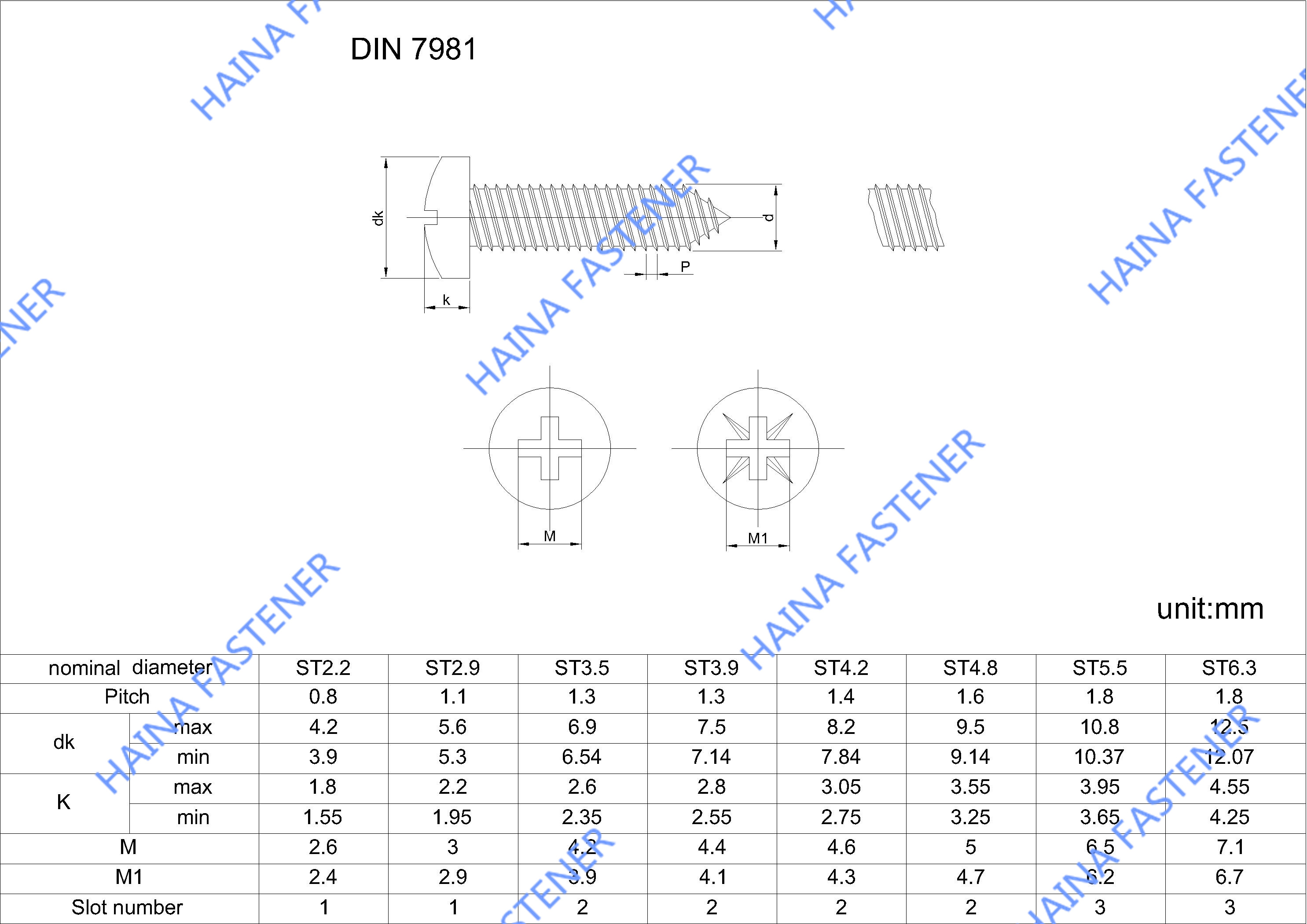 DIN7981 盘头十字自攻螺丝