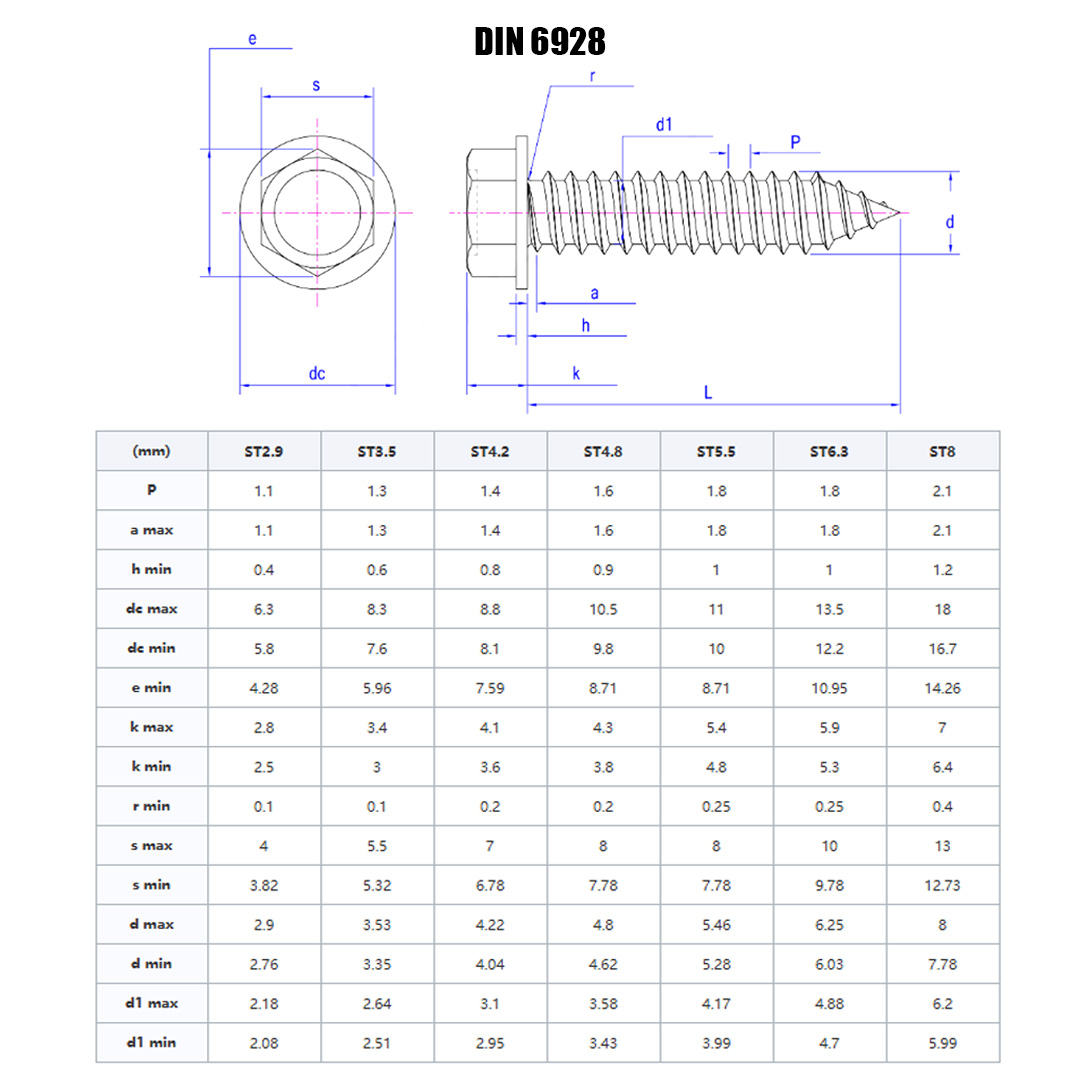 DIN 6928 六角法兰自攻钉